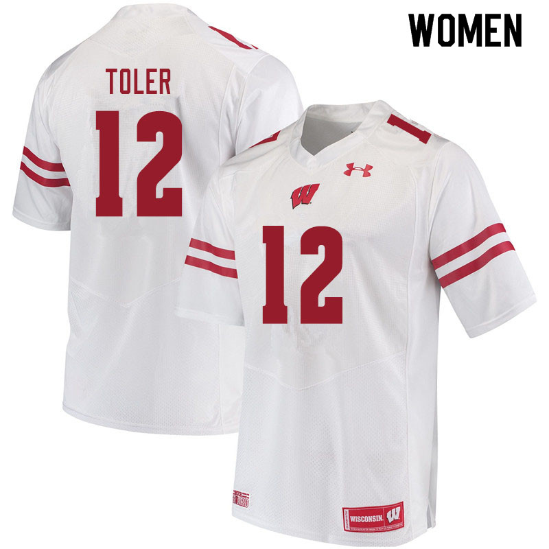 Women #12 Titus Toler Wisconsin Badgers College Football Jerseys Sale-White